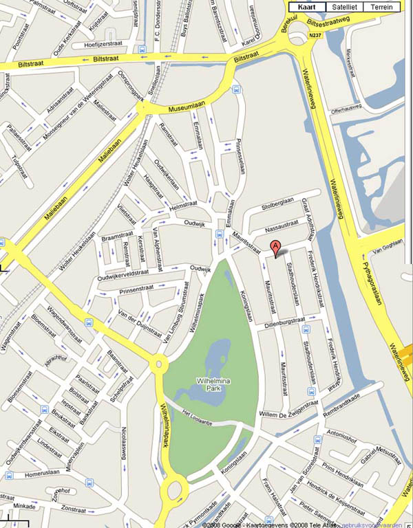 Route naar dierenkliniek Wilhelminapark, klik op de foto voor een uitvergroting